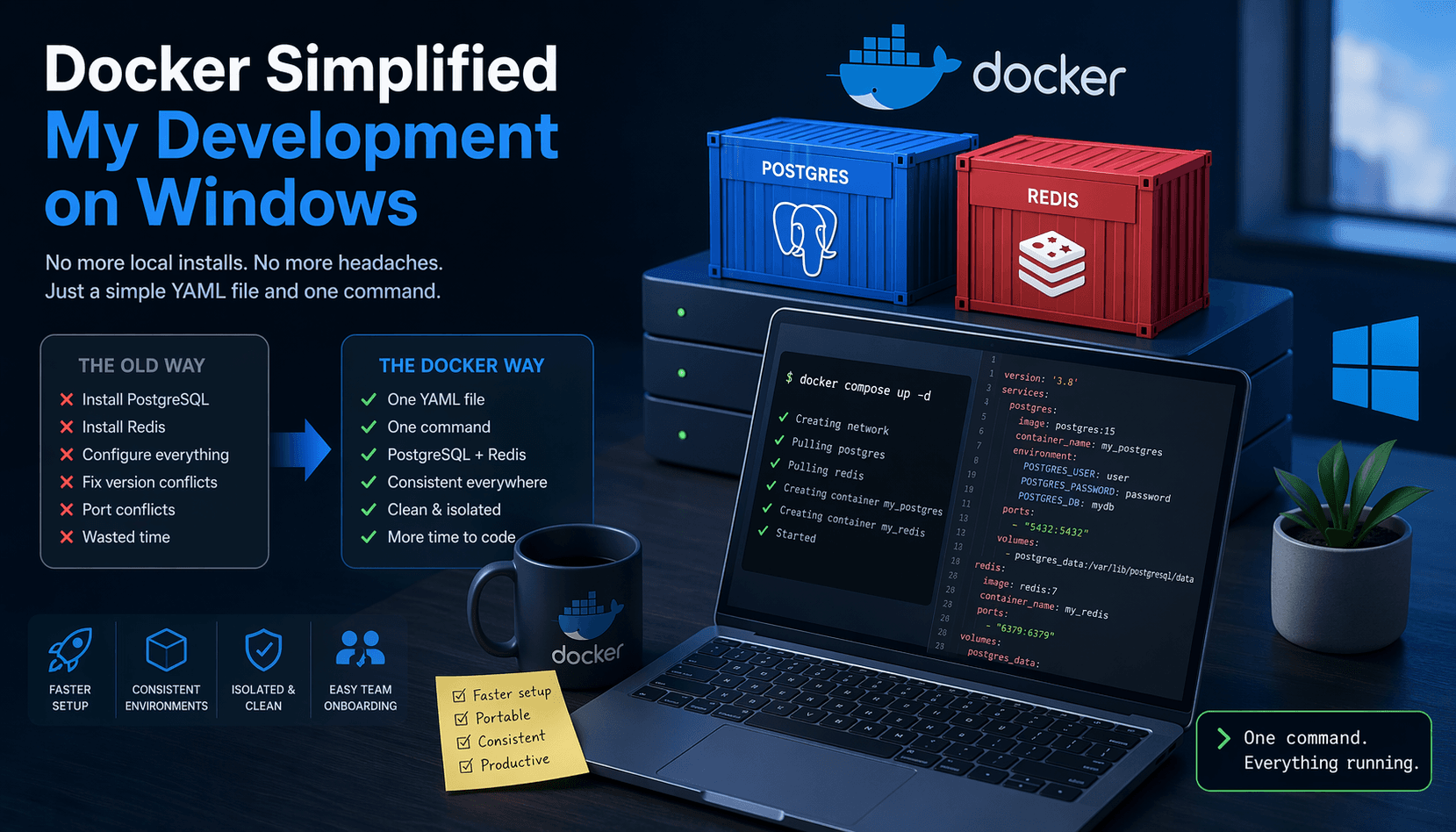 How Docker Saved Gigabytes of My SSD on Windows (No More Local Installs)